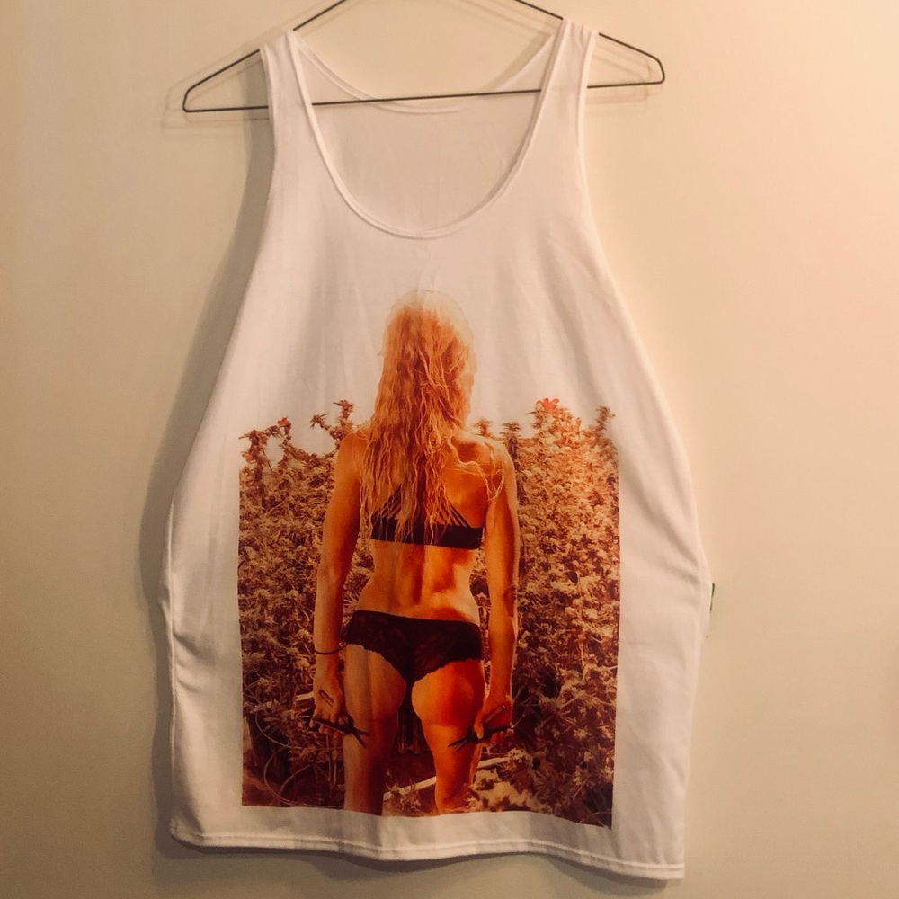 Weed trimming white shirt tank top w sexy girl lingerie New without tags size M